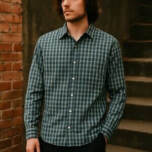 Converse One Star Men's Plaid Shirt Green Navy Check 100% Cotton L